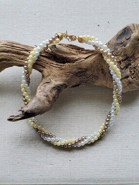 Vintage Avon Triple-Strand Twisted Faux Pearl Necklace  Cream, White & Champagne